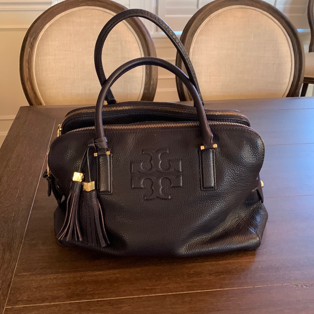 Tory Burch deep blue purple hand bag- 3 separate zipper pockets